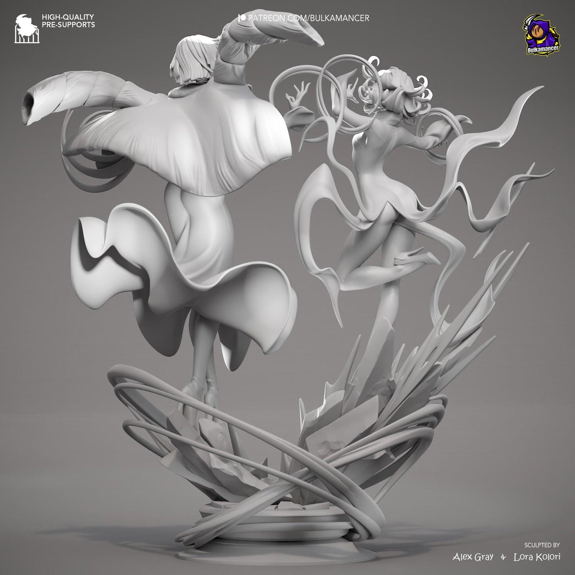 Psychic Duo Display Statue | Dynamic Resin Art Sculpture | Unpainted & Unassembled | High-Detail Collector Figurine | Bulkamancer