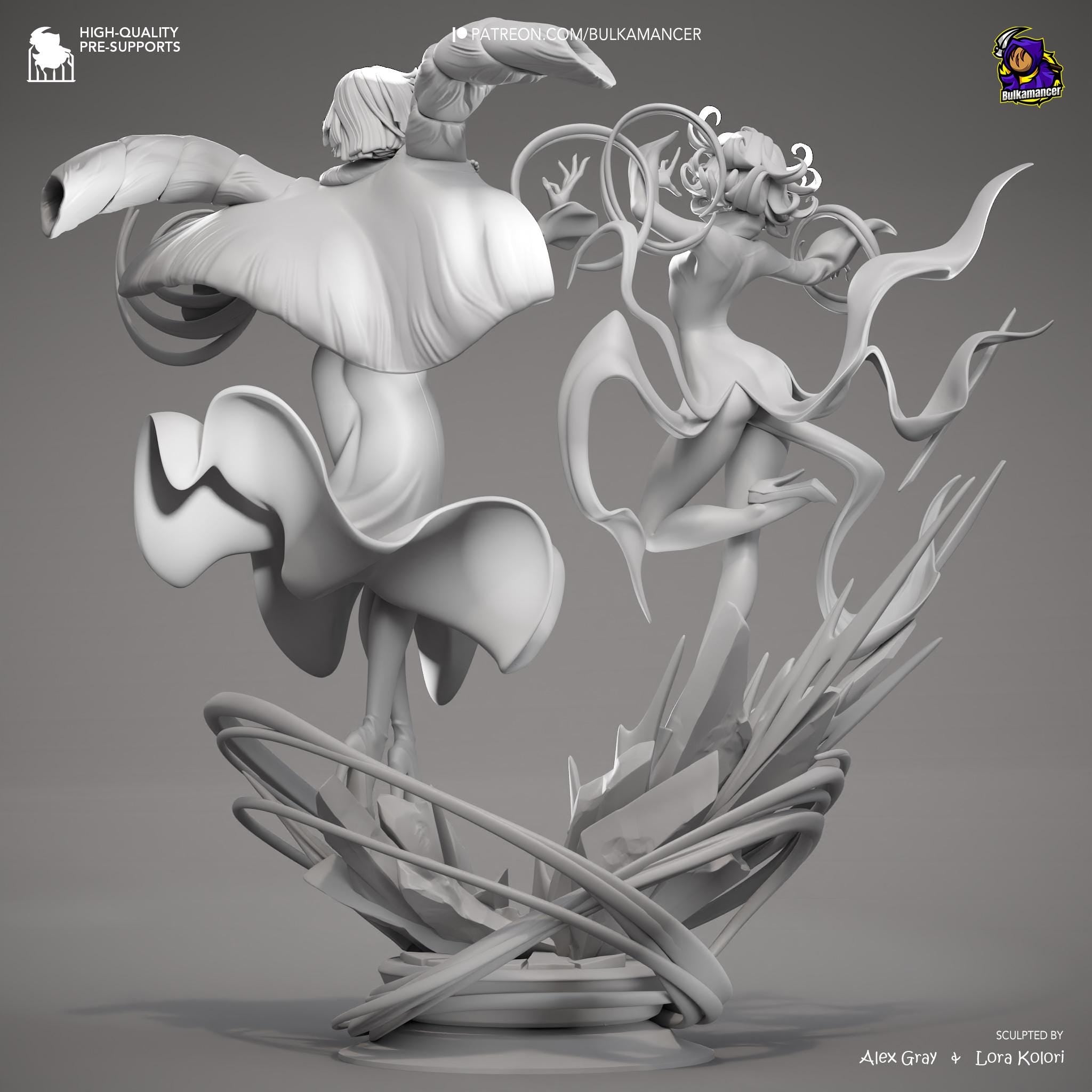 Psychic Duo Display Statue | Dynamic Resin Art Sculpture | Unpainted & Unassembled | High-Detail Collector Figurine | Bulkamancer