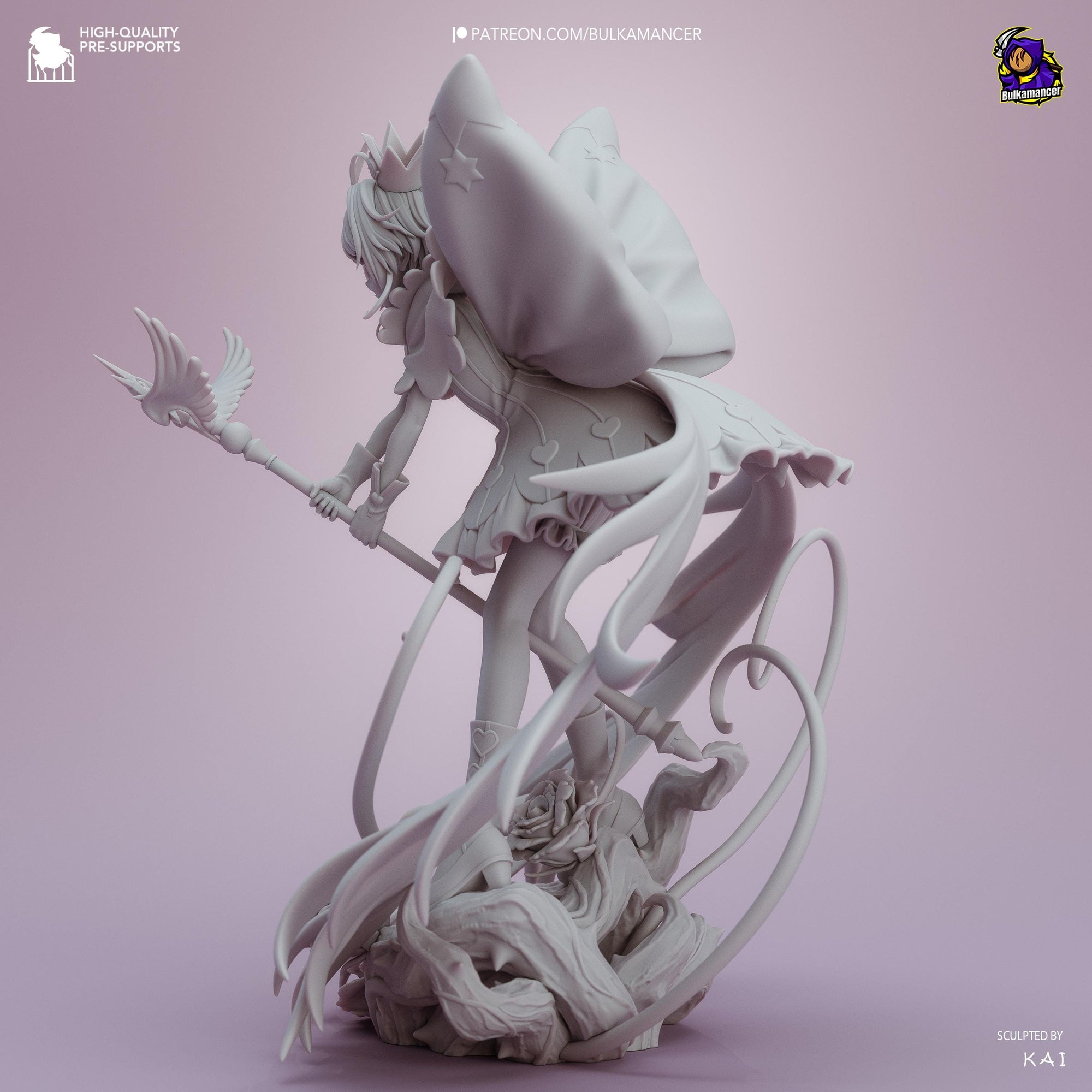 Card Catcher Magical Girl Statue – Winged Fairy Resin Display Figure – Unpainted 3D Printed Collector Model – Sculpted by KAI