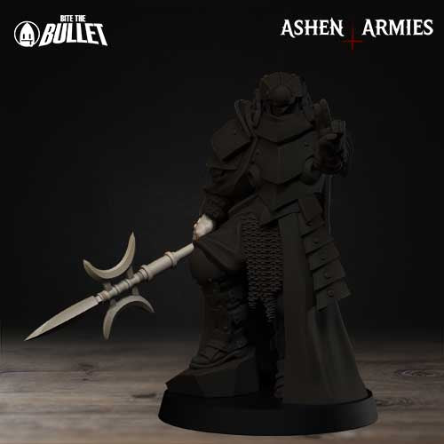 A dark, armored figure holding a weapon stands in a dark setting, with the text "Ashen + Armies" visible in the image.