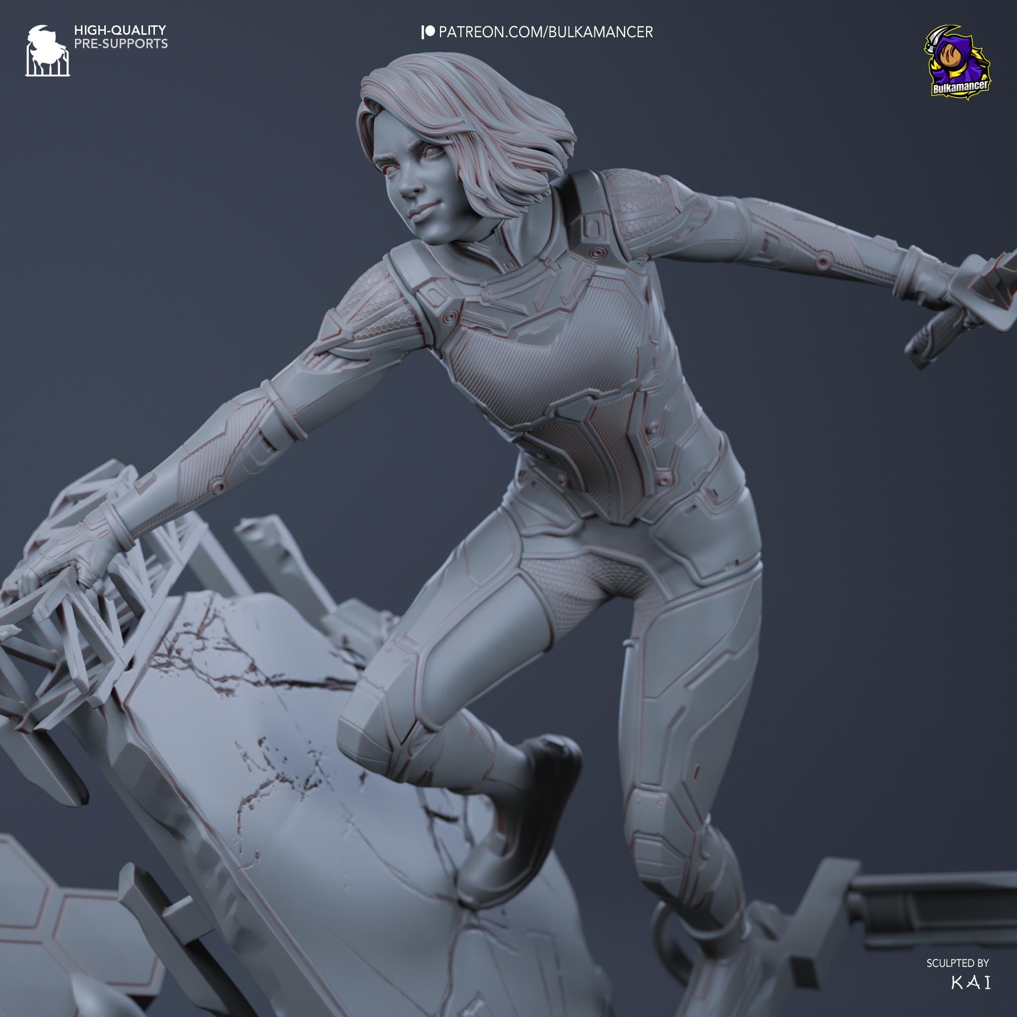 a statue of a woman in a futuristic suit