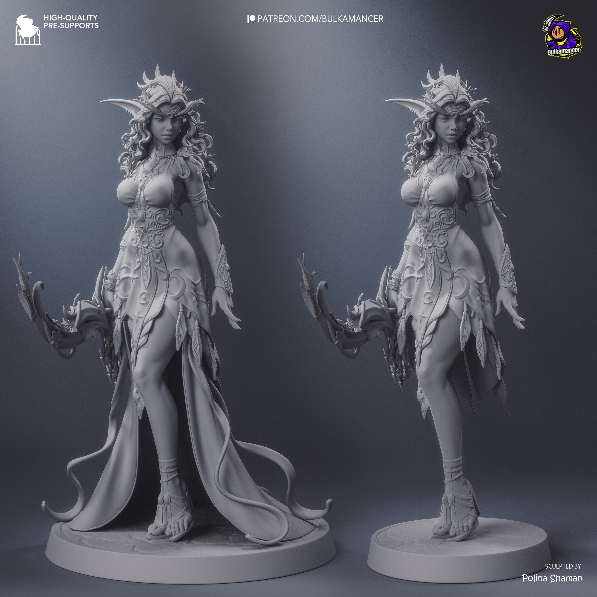 Wind Whisper Display Statue • 274mm Fantasy Elf Archer • Bulkamancer • Unpainted