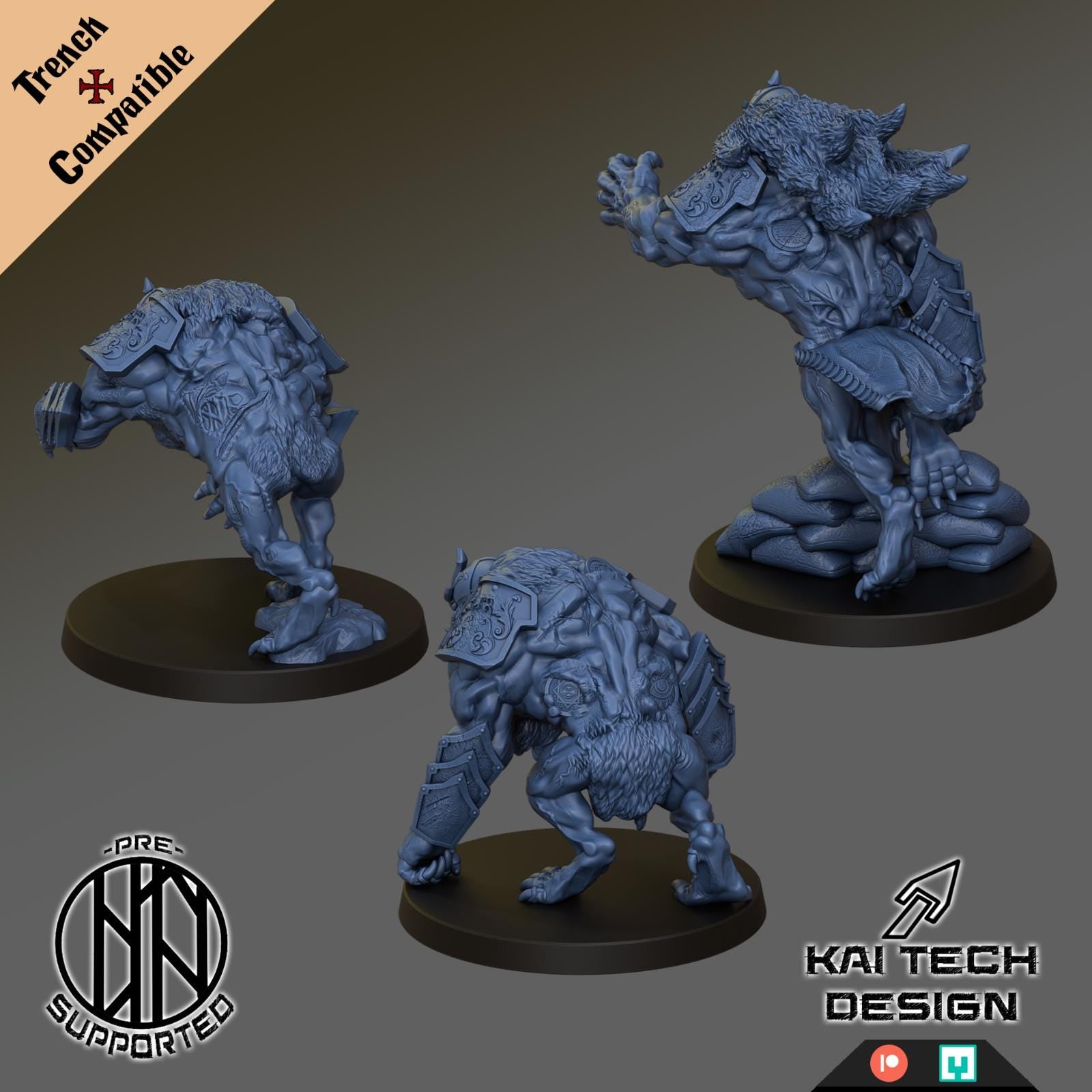 Trench Crusade proxy Sultanate Lion With trench style basaes x3 - KaiTech Design