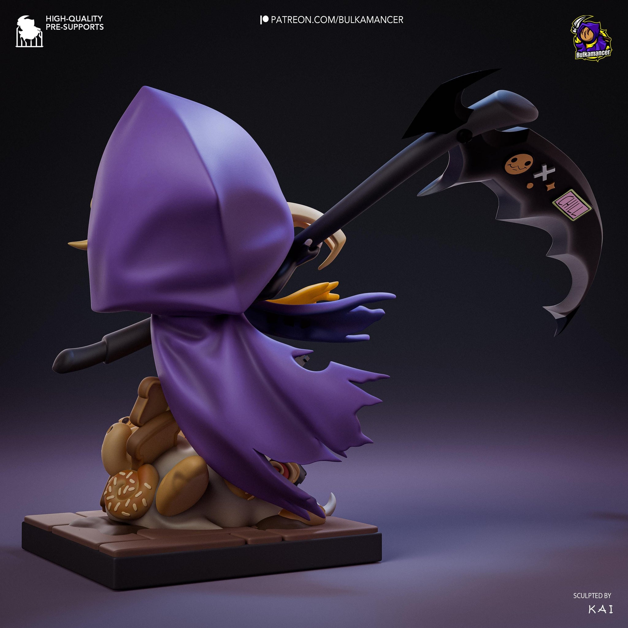 Bulka Chibi Unpainted Resin Statue | Cute Reaper Chibi with Scythe | Dark Fantasy Mini Figure | 108mm Display Model | 3D Printed