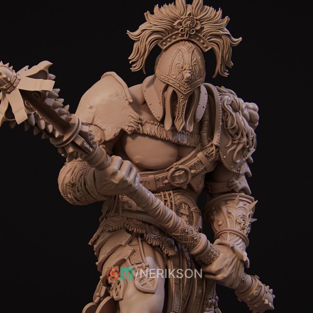 Gladiator SkullCrusher Fantasy Warrior Miniature | 32mm / 75mm / 140mm Resin Model | Unpainted 3D Printed Figure for Tabletop & Display
