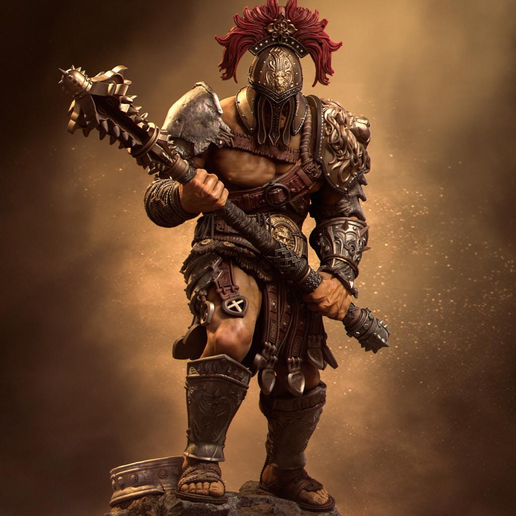 Gladiator SkullCrusher Fantasy Warrior Miniature | 32mm / 75mm / 140mm Resin Model | Unpainted 3D Printed Figure for Tabletop & Display