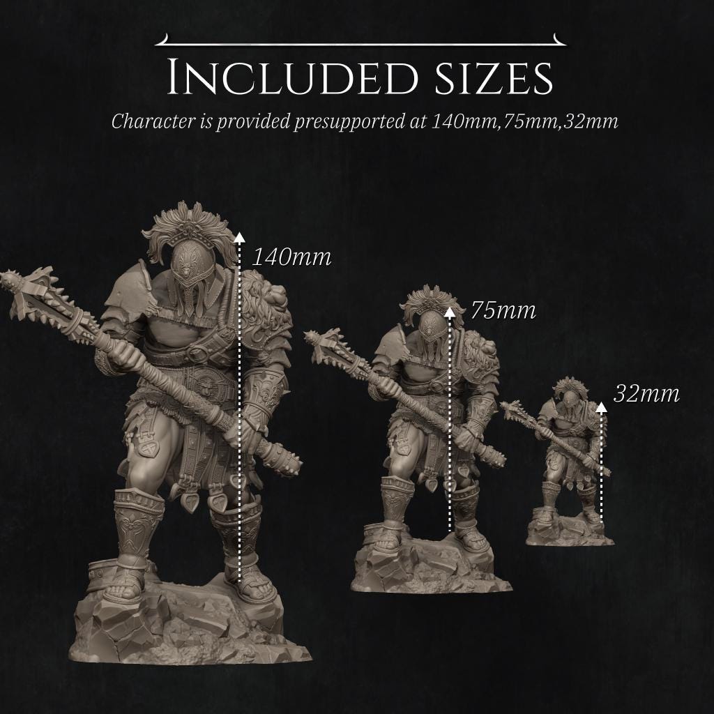 Gladiator SkullCrusher Fantasy Warrior Miniature | 32mm / 75mm / 140mm Resin Model | Unpainted 3D Printed Figure for Tabletop & Display