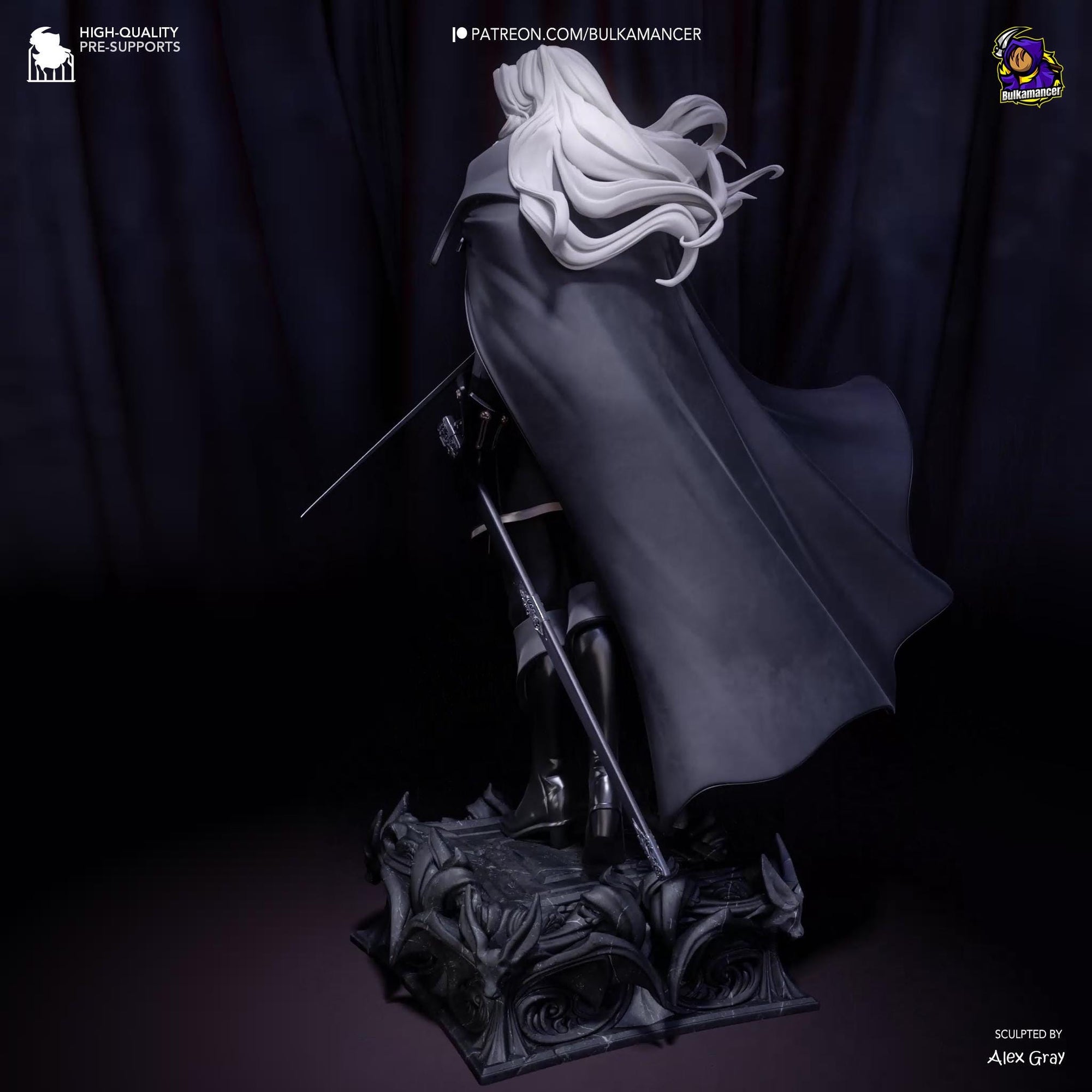 a statue of a woman with long white hair