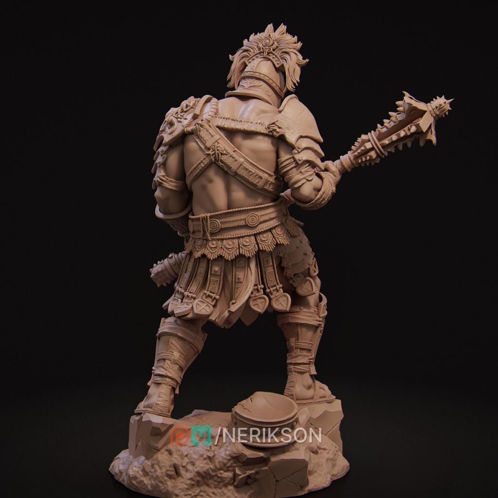 Gladiator SkullCrusher Fantasy Warrior Miniature | 32mm / 75mm / 140mm Resin Model | Unpainted 3D Printed Figure for Tabletop & Display