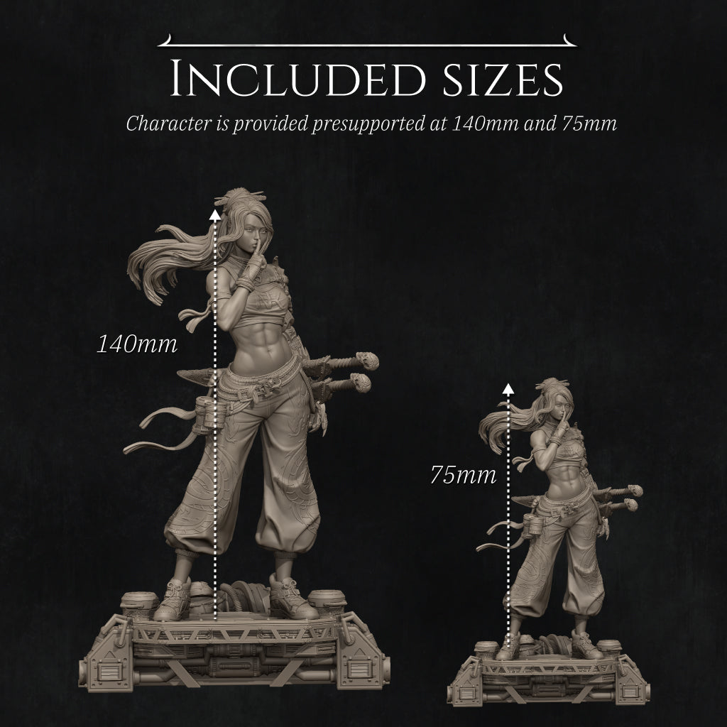 two figurines of a woman, one larger and one smaller, both depicted in a detailed and realistic style.