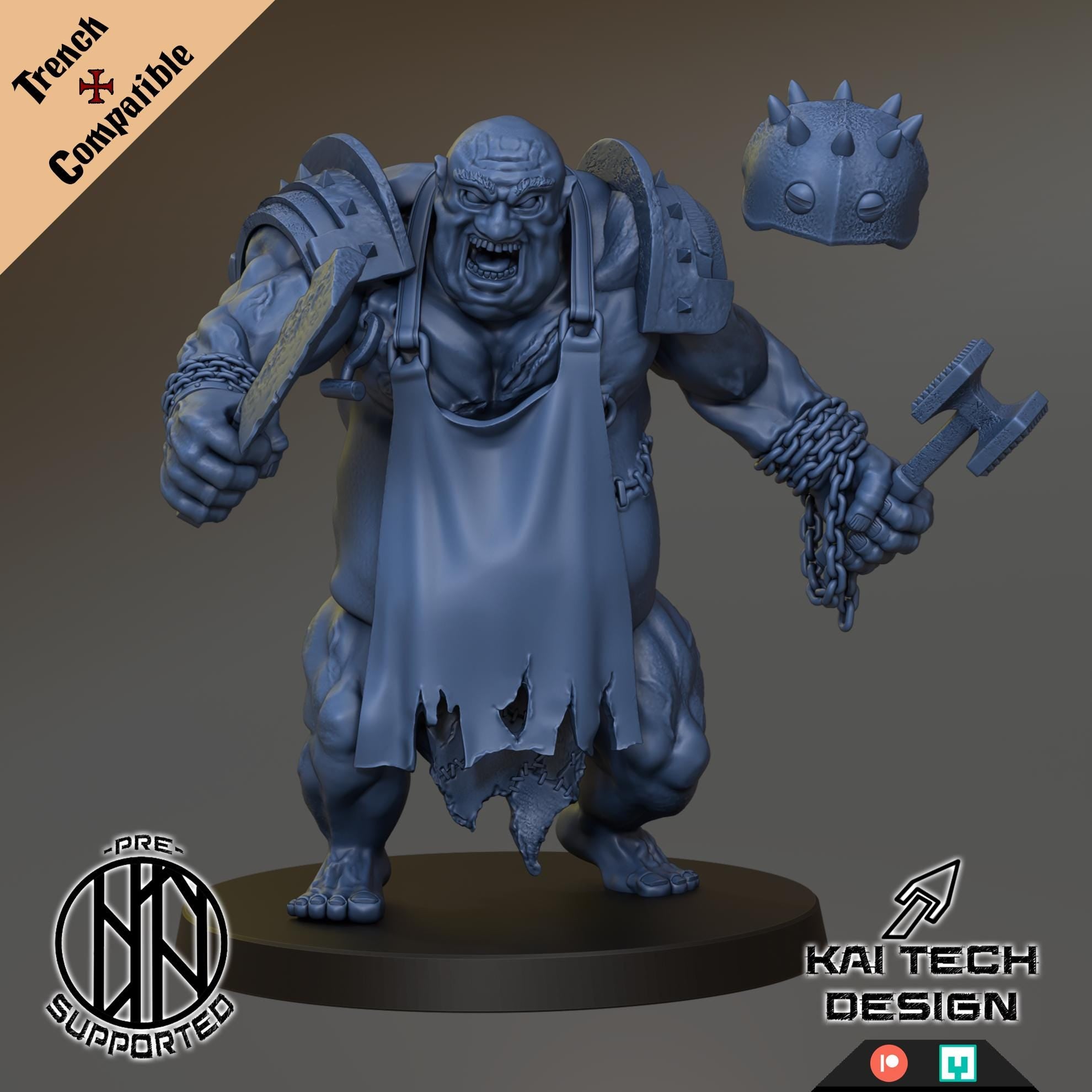 a blue model of a demon with a hammer