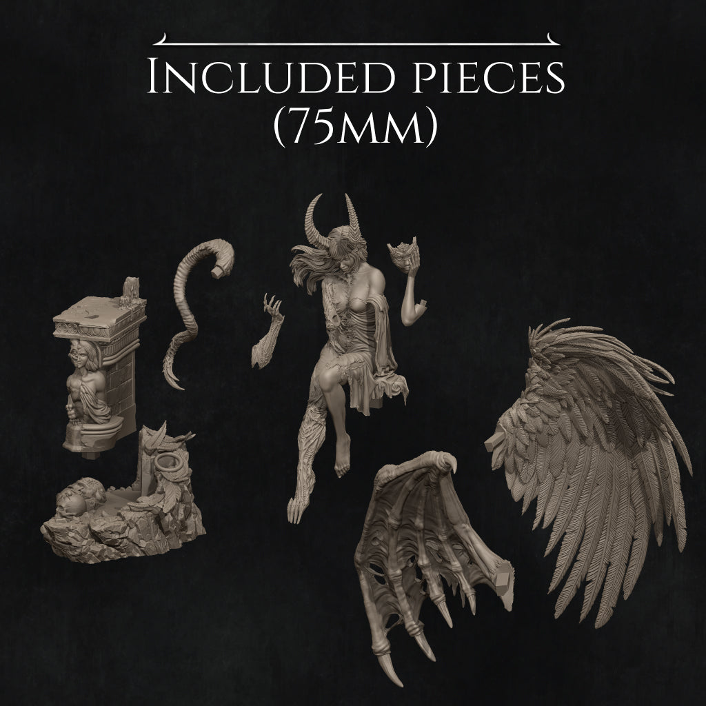 various figurines and sculptures, including a winged figure, a human-like figure with horns, and other intricate, detailed sculptures. The image does not contain any text.