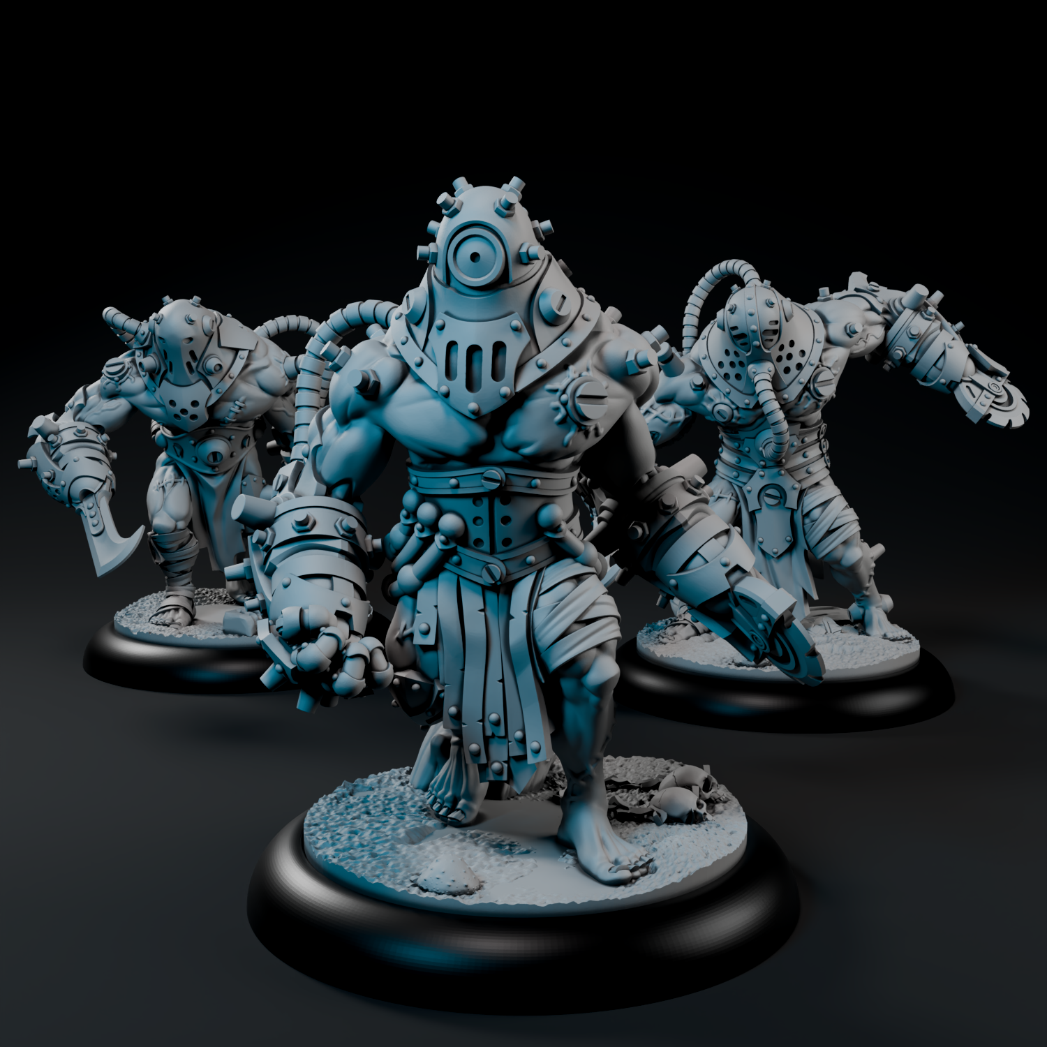 a group of warhammers standing on top of a table