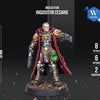 a detailed model of a character from the video game Warhammer 40,000, specifically the character known as the Inquisitor. The character is standing in a fighting stance, wearing a red cape and a suit of armor with various weapons. The image is a collage of multiple images, and it is described as a "collage of multiple images" and "a collage of multiple images" without providing specific details about each individual image.