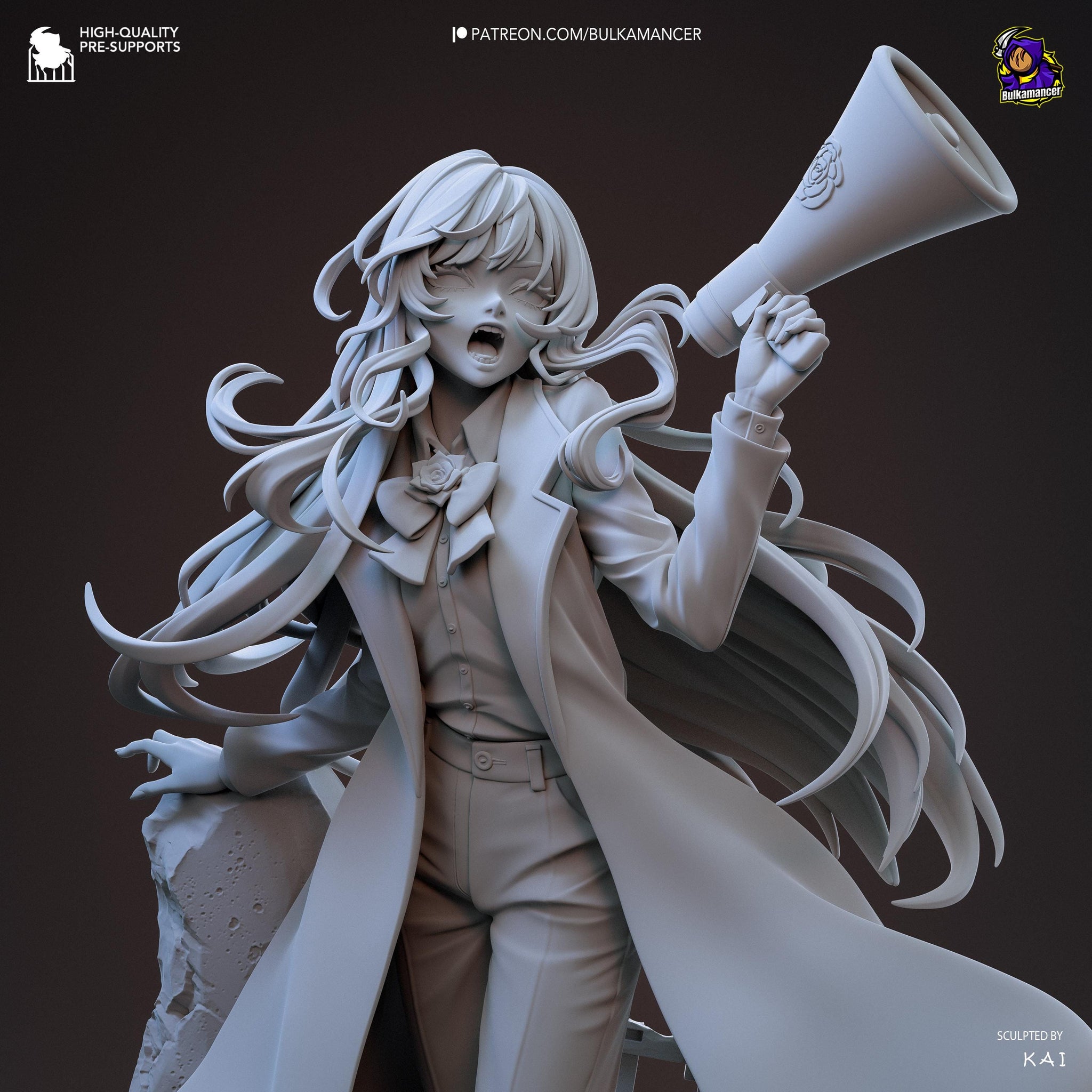 Avocado Chan Unpainted Resin Statue | Anime Style Idol Protester Figure | Megaphone Girl Display Model