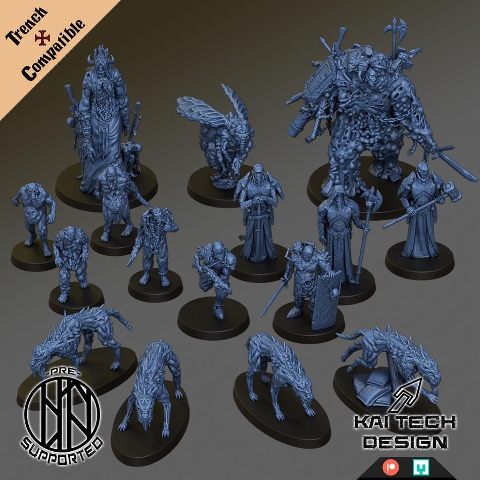 Trench Crusade Compatible - Cult Of The Black Grail Warband Set With Bases