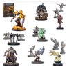 a collection of various figurines and models, including fantasy creatures and characters, displayed on a black background.