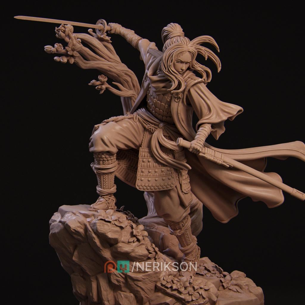 Michiko Samurai Warrior | 3D Printed Resin Miniature Statue | 75mm & 140mm Unpainted Figure | Nerikson