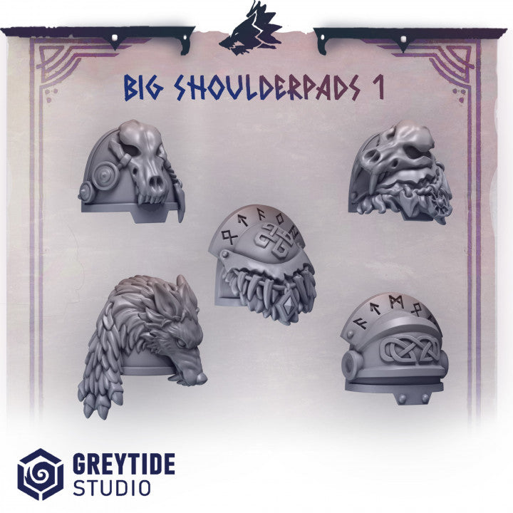 five detailed 3D models of helmets or headgear, each with unique designs and markings. The helmets appear to be from a fantasy or science fiction setting, possibly related to a warrior or warrior-like character. The image does not contain any text, and the descriptions provided are not redundant and do not describe each helmet individually.