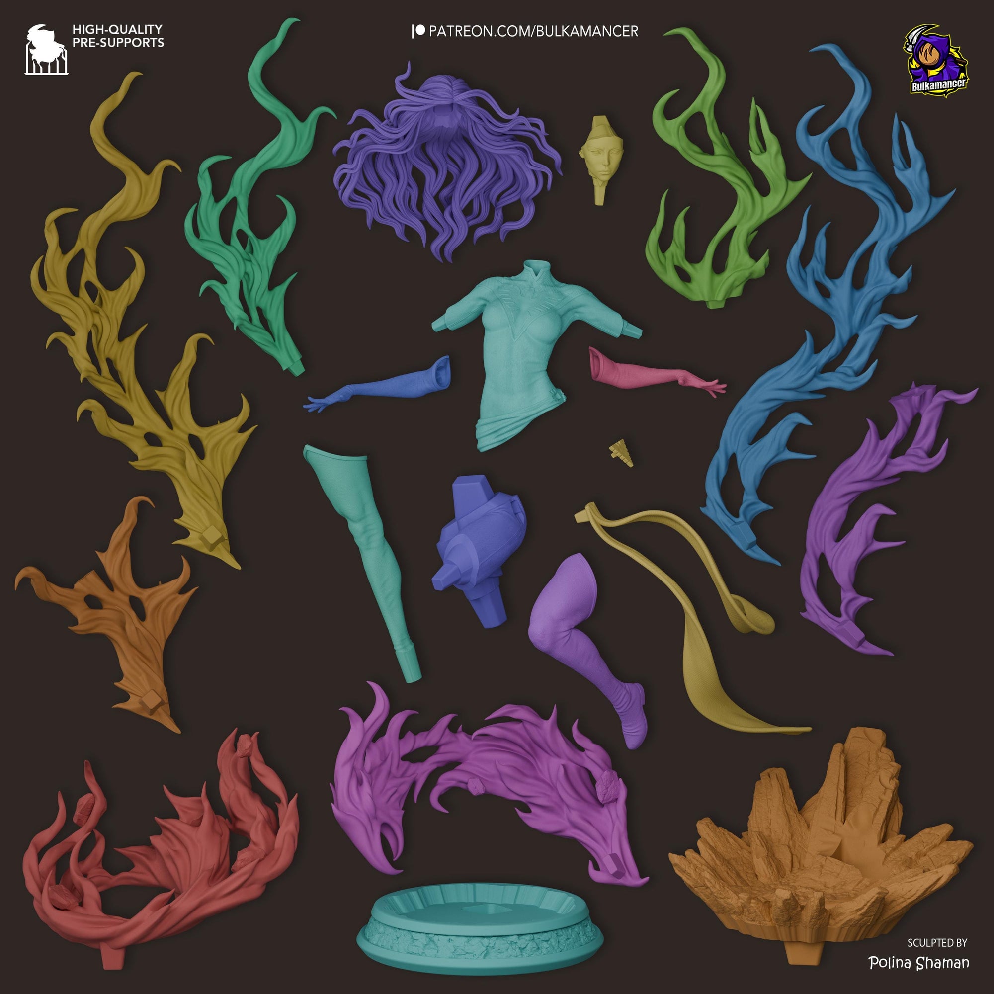 Blazing Rebirth – Elemental Fire Sorceress Display Statue | Large 3D Printed Resin Sculpture | Unpainted Collector Model