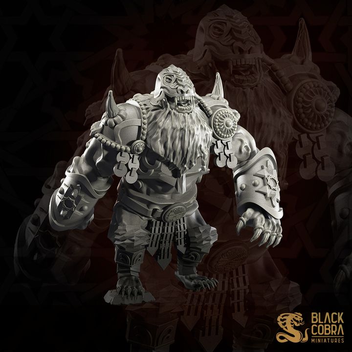A detailed 3D model of a fantastical creature, possibly a dragon or a monster, with intricate armor and a fierce expression.