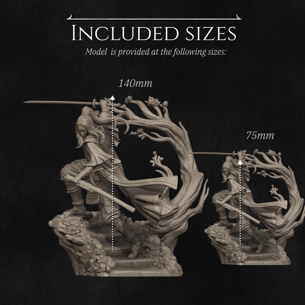 Michiko Samurai Warrior | 3D Printed Resin Miniature Statue | 75mm & 140mm Unpainted Figure | Nerikson