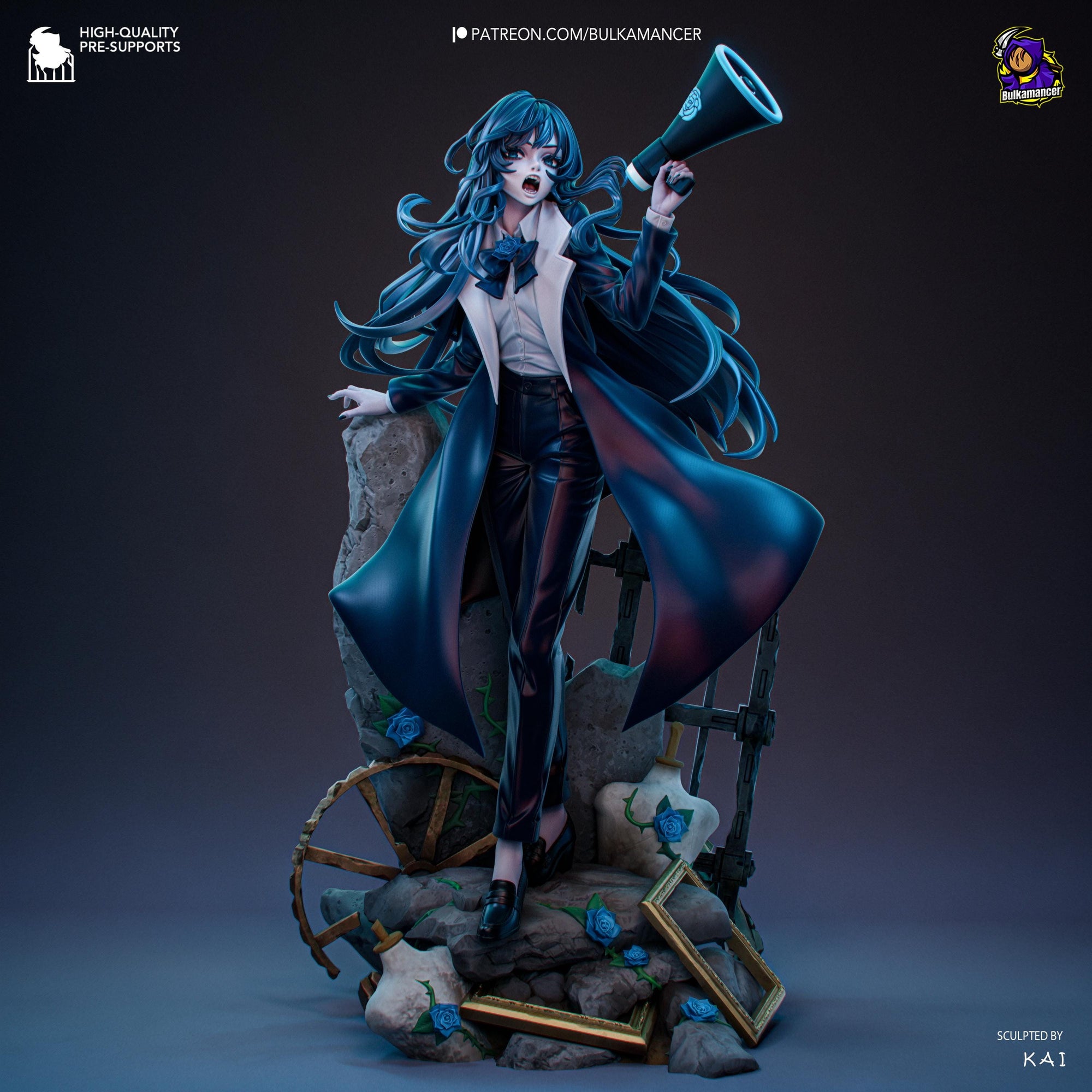 Avocado Chan Unpainted Resin Statue | Anime Style Idol Protester Figure | Megaphone Girl Display Model