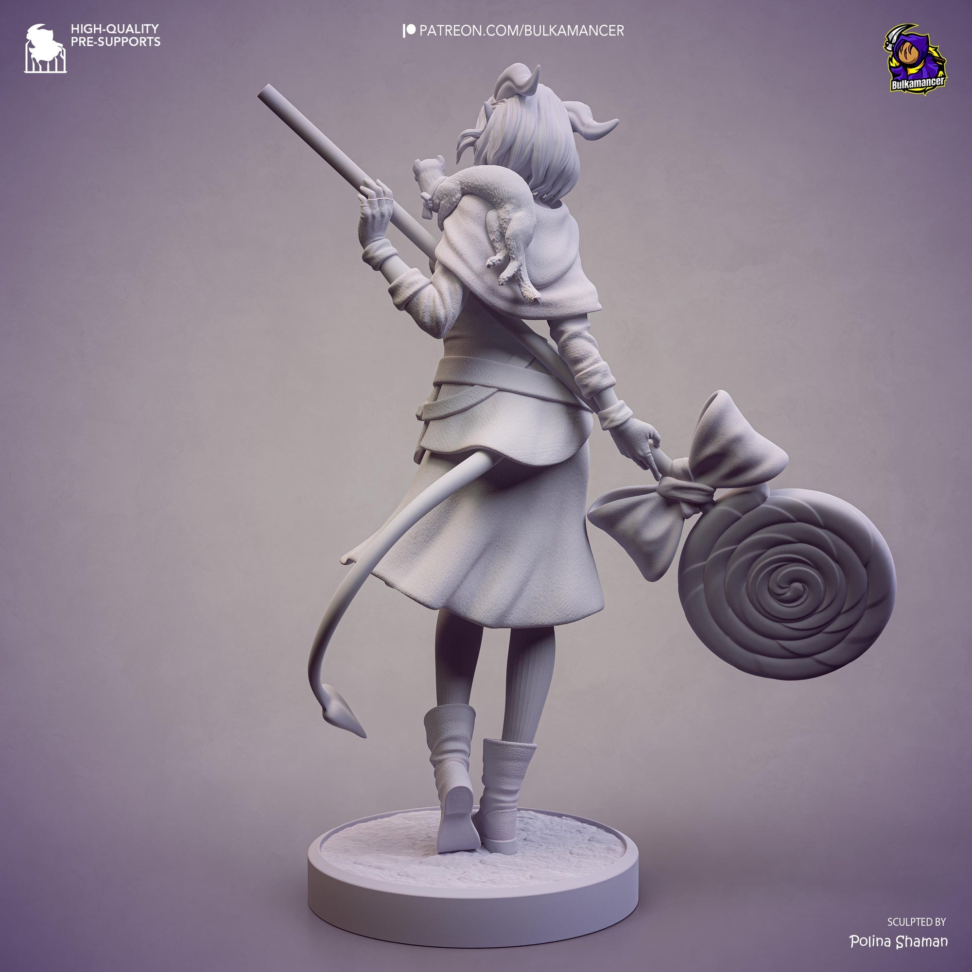 Prankster Pudding Unpainted Resin Statue | Cute Fantasy Trickster Girl Figure | Candy Staff Display Model