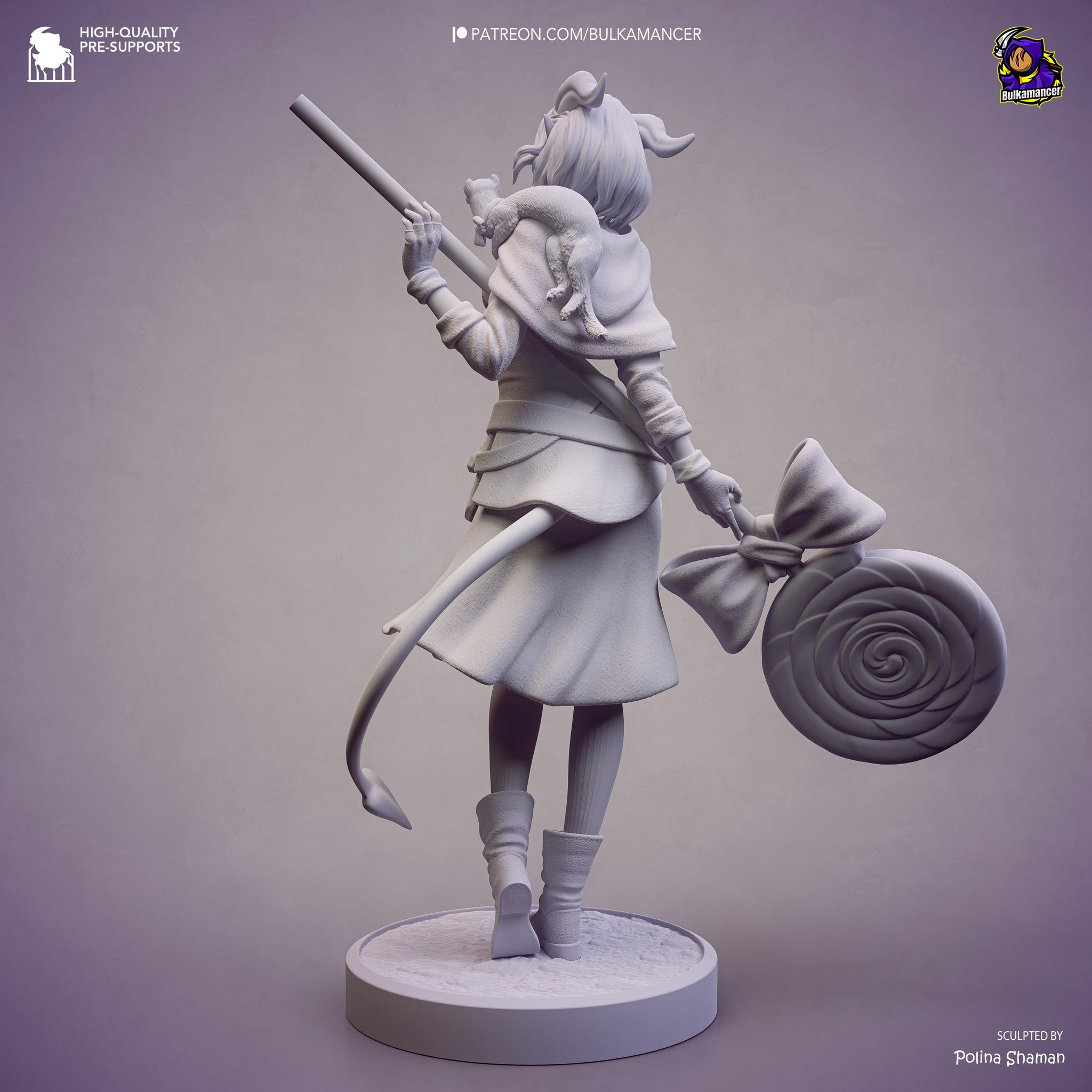 Prankster Pudding Unpainted Resin Statue | Cute Fantasy Trickster Girl Figure | Candy Staff Display Model
