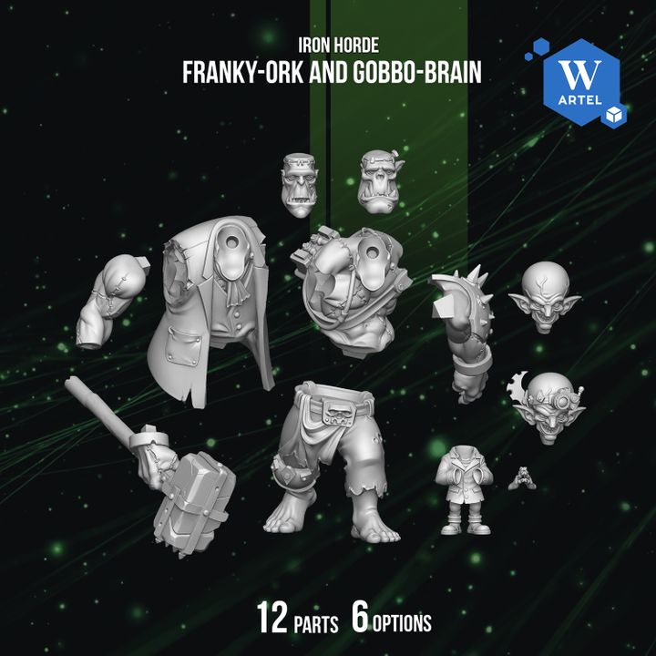 various parts and options for creating a character, including a brain, a brain and a skull, a skull and a brain, and a skull and a brain.