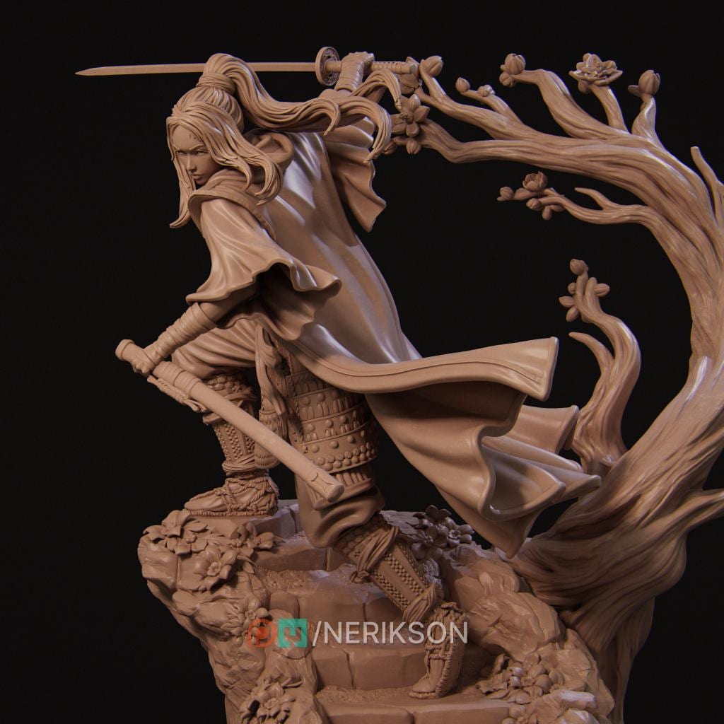 Michiko Samurai Warrior | 3D Printed Resin Miniature Statue | 75mm & 140mm Unpainted Figure | Nerikson