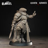 A detailed 3D model of a knight in armor, standing on a base and holding a sword in one hand and a shield in the other.
