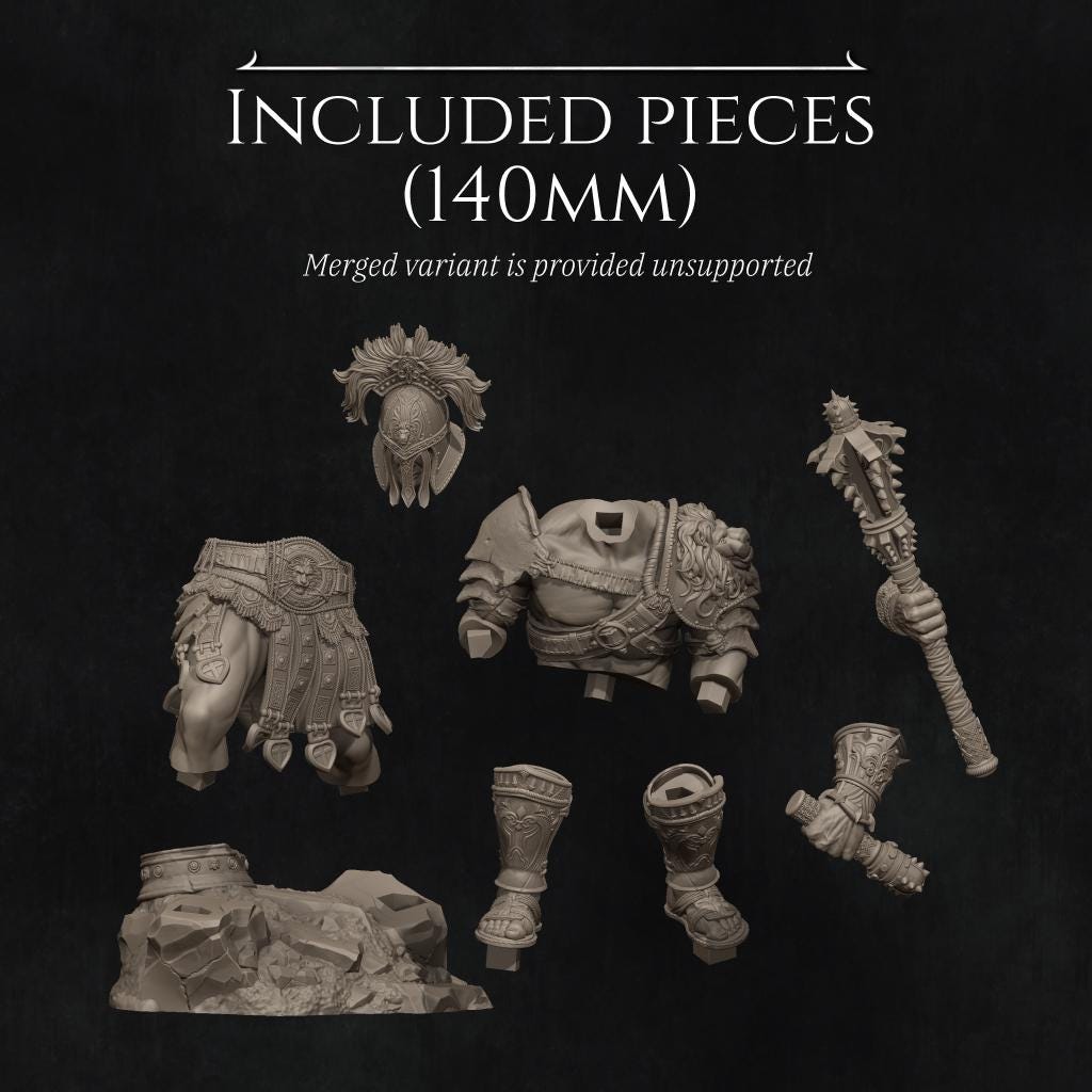 Gladiator SkullCrusher Fantasy Warrior Miniature | 32mm / 75mm / 140mm Resin Model | Unpainted 3D Printed Figure for Tabletop & Display
