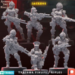 six detailed 3D models of female soldiers, each holding various weapons such as guns and knives, arranged in a grid-like pattern. The soldiers are wearing helmets and armor, suggesting they are part of a military unit or team. The image does not contain any text, and the soldiers are positioned in a way that they appear to be ready for action or combat.
