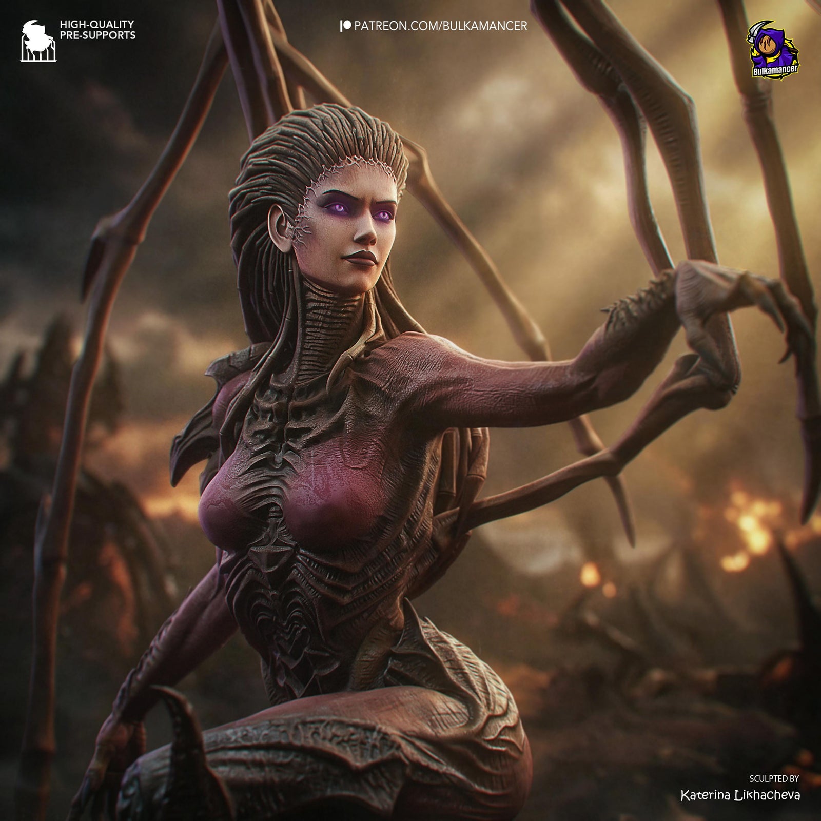 Infested Queen Alien Horror Display Statue | Large 3D Printed Resin Sculpture | Unpainted Collectible Model