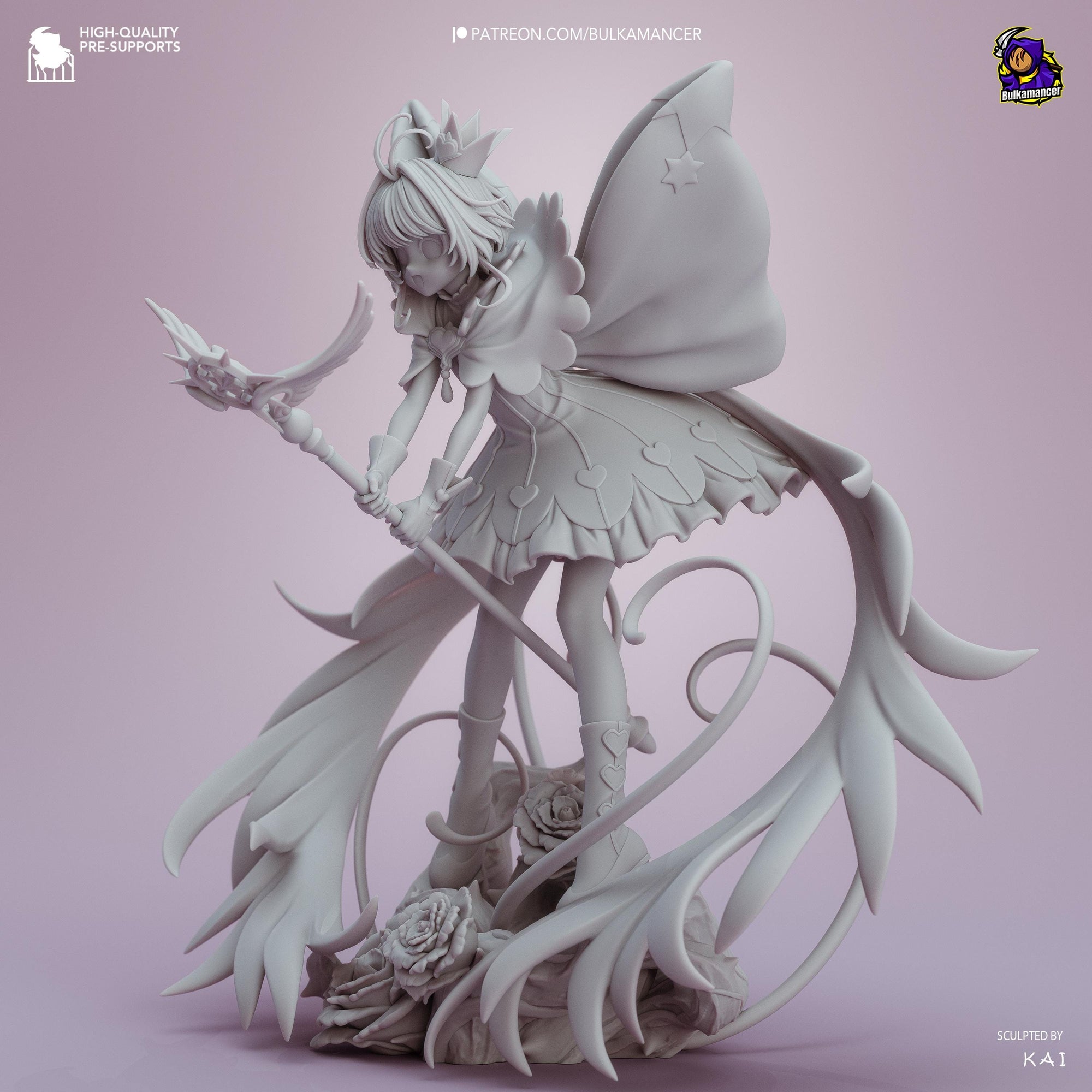 Card Catcher Magical Girl Statue – Winged Fairy Resin Display Figure – Unpainted 3D Printed Collector Model – Sculpted by KAI