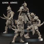 a group of heavily armored and battle-ready fantasy characters, likely from a tabletop role-playing game or tabletop miniatures.