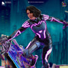 a woman in a futuristic suit riding a skateboard