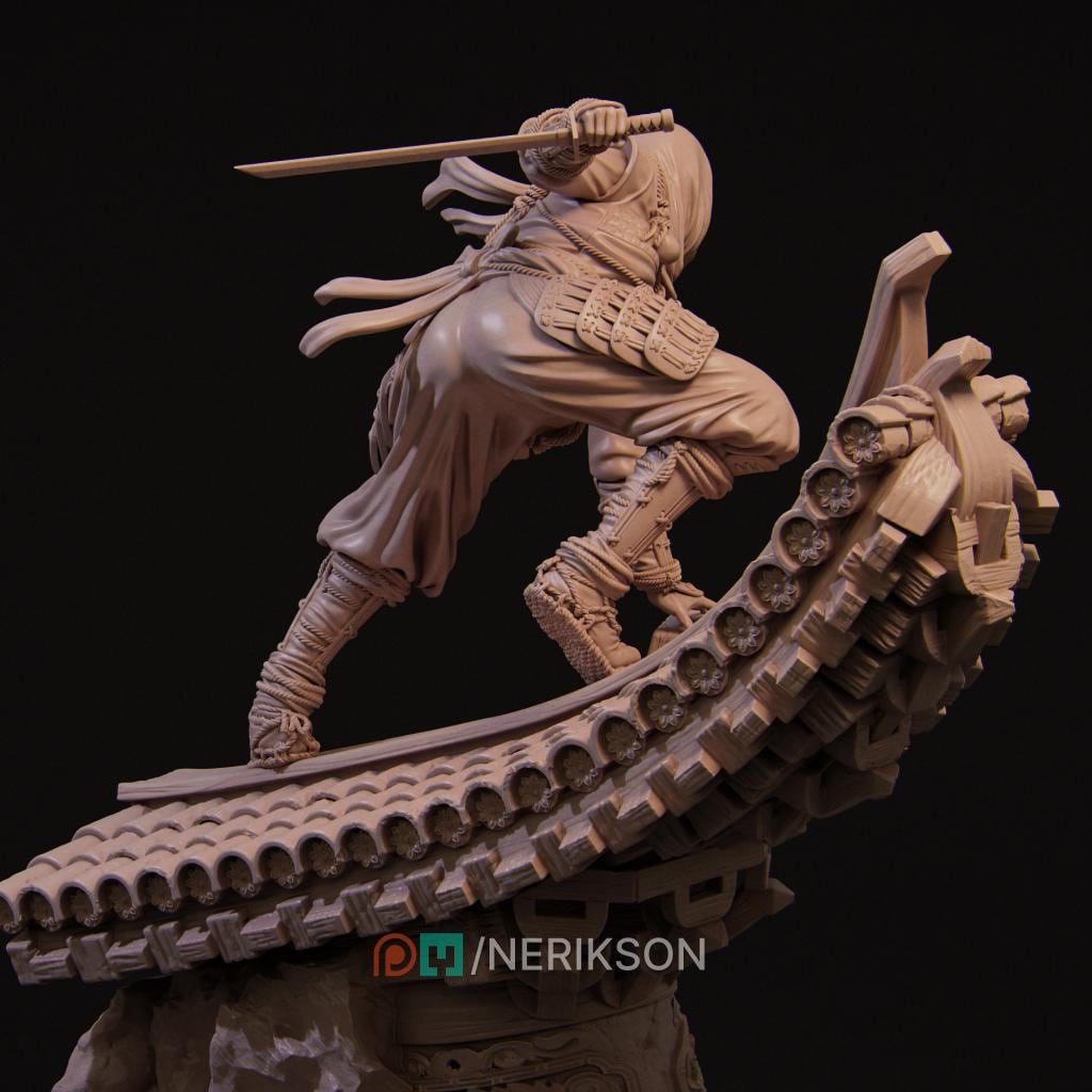 Shizuka Rooftop Ninja | 3D Printed Resin Miniature Statue | 75mm & 140mm Unpainted Figure | Nerikson