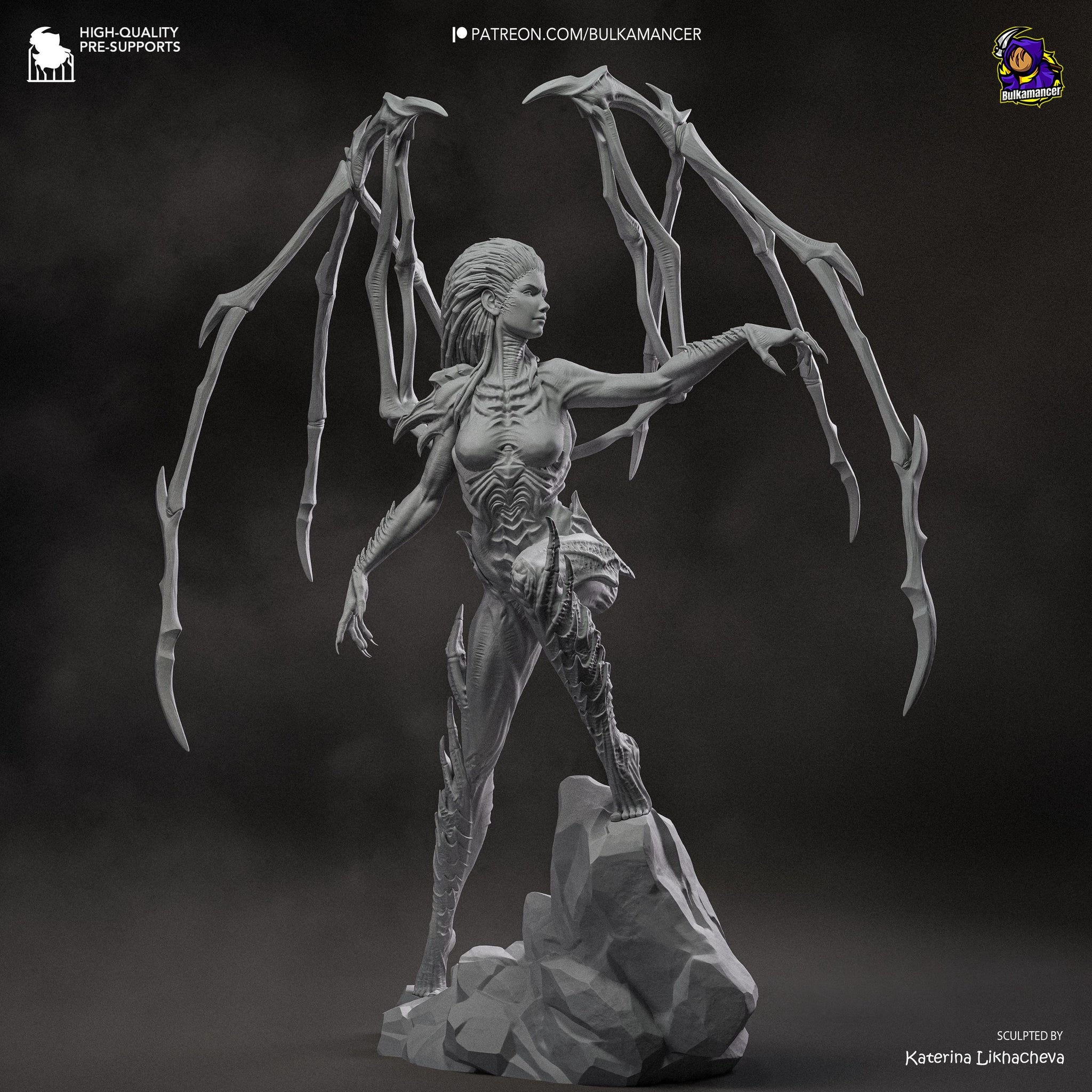 Infested Queen Alien Horror Display Statue | Large 3D Printed Resin Sculpture | Unpainted Collectible Model