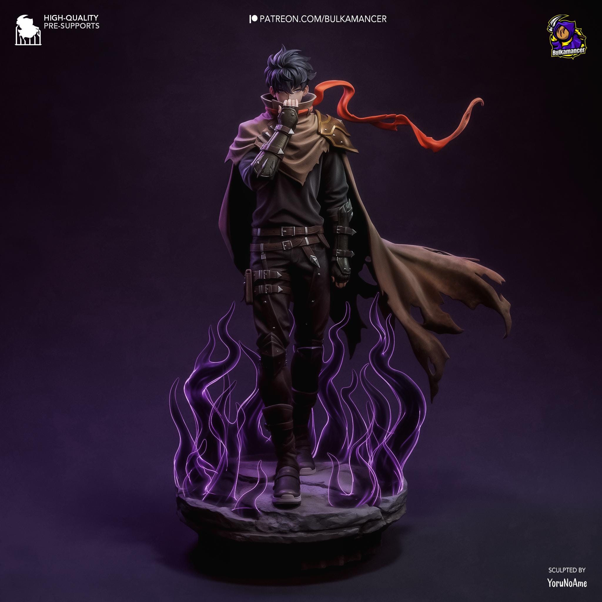 a figurine of a man with a cape standing on fire