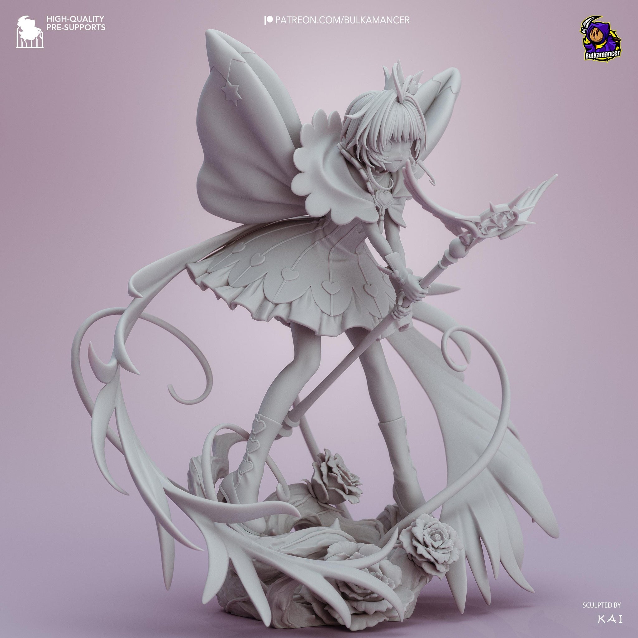 Card Catcher Magical Girl Statue – Winged Fairy Resin Display Figure – Unpainted 3D Printed Collector Model – Sculpted by KAI