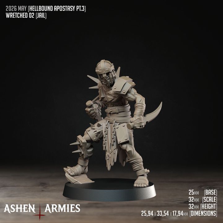 a detailed 3D model of a Roman soldier, specifically the Hellbound Apostasy PT.3, standing on a base and holding a sword. The soldier is wearing a helmet and armor, and the image includes various dimensions and scale information.