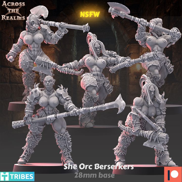She Orc Berserkers Miniatures •Fantasy Warriors • Grimdark Female Orc Squad