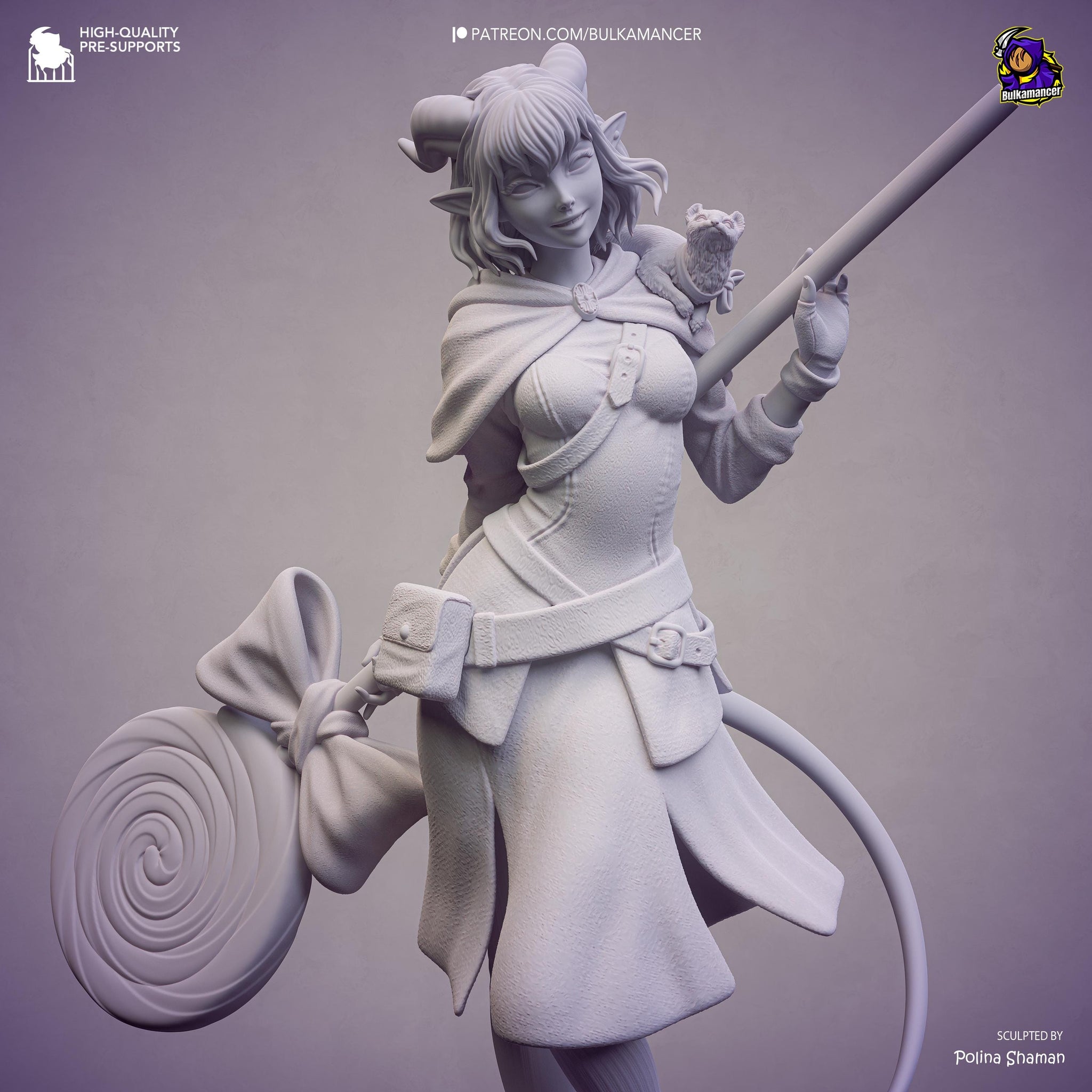 Prankster Pudding Unpainted Resin Statue | Cute Fantasy Trickster Girl Figure | Candy Staff Display Model