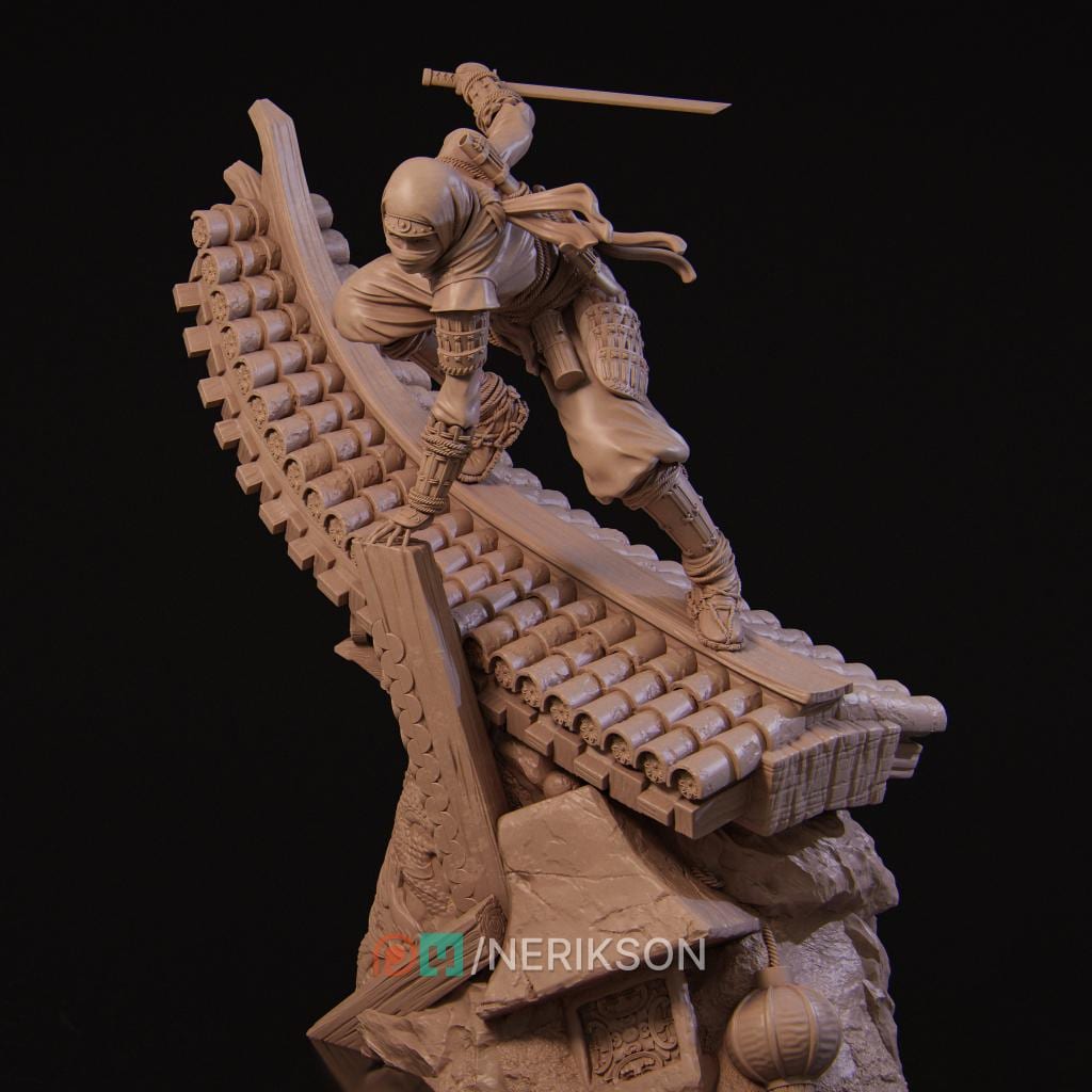 Shizuka Rooftop Ninja | 3D Printed Resin Miniature Statue | 75mm & 140mm Unpainted Figure | Nerikson