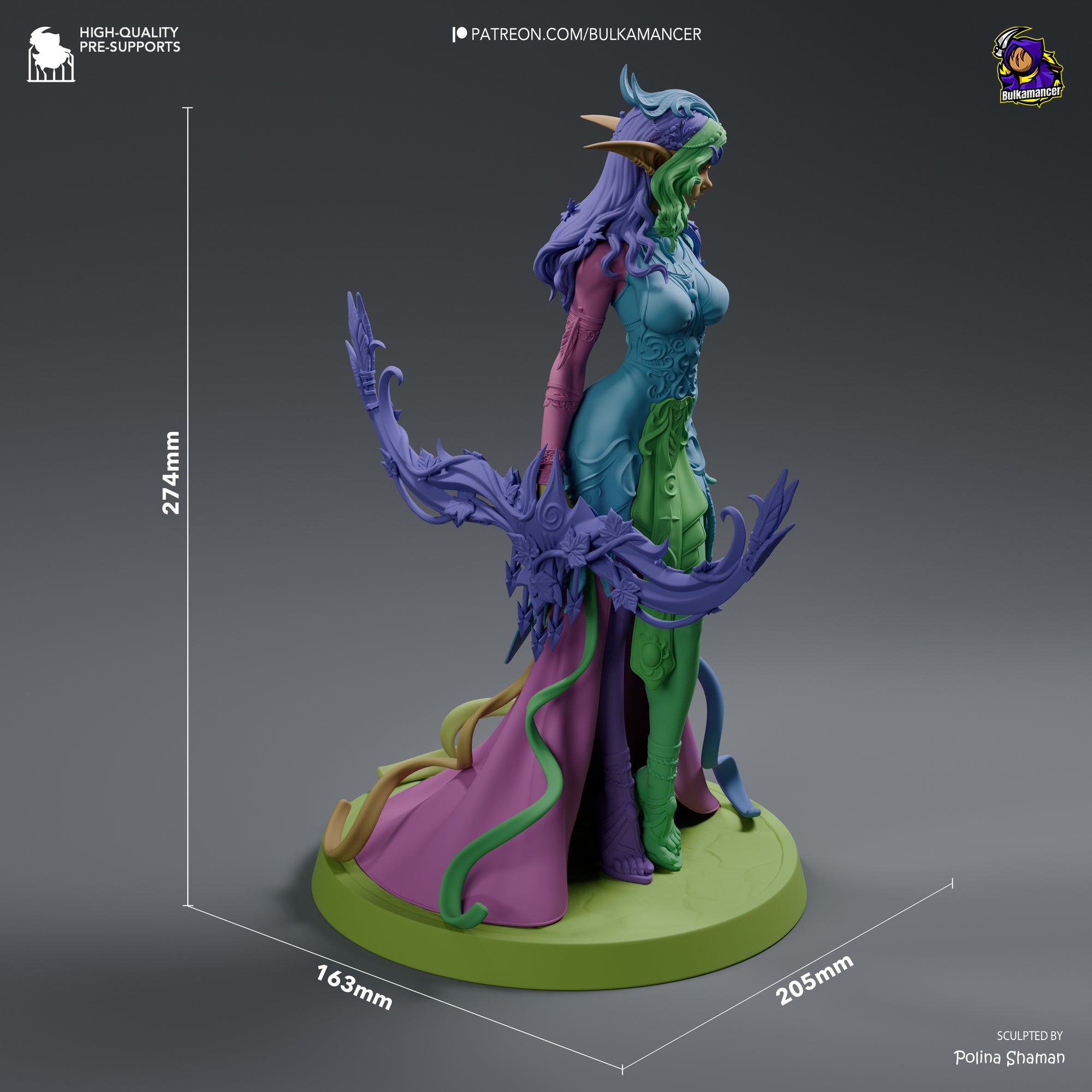 Wind Whisper Display Statue • 274mm Fantasy Elf Archer • Bulkamancer • Unpainted