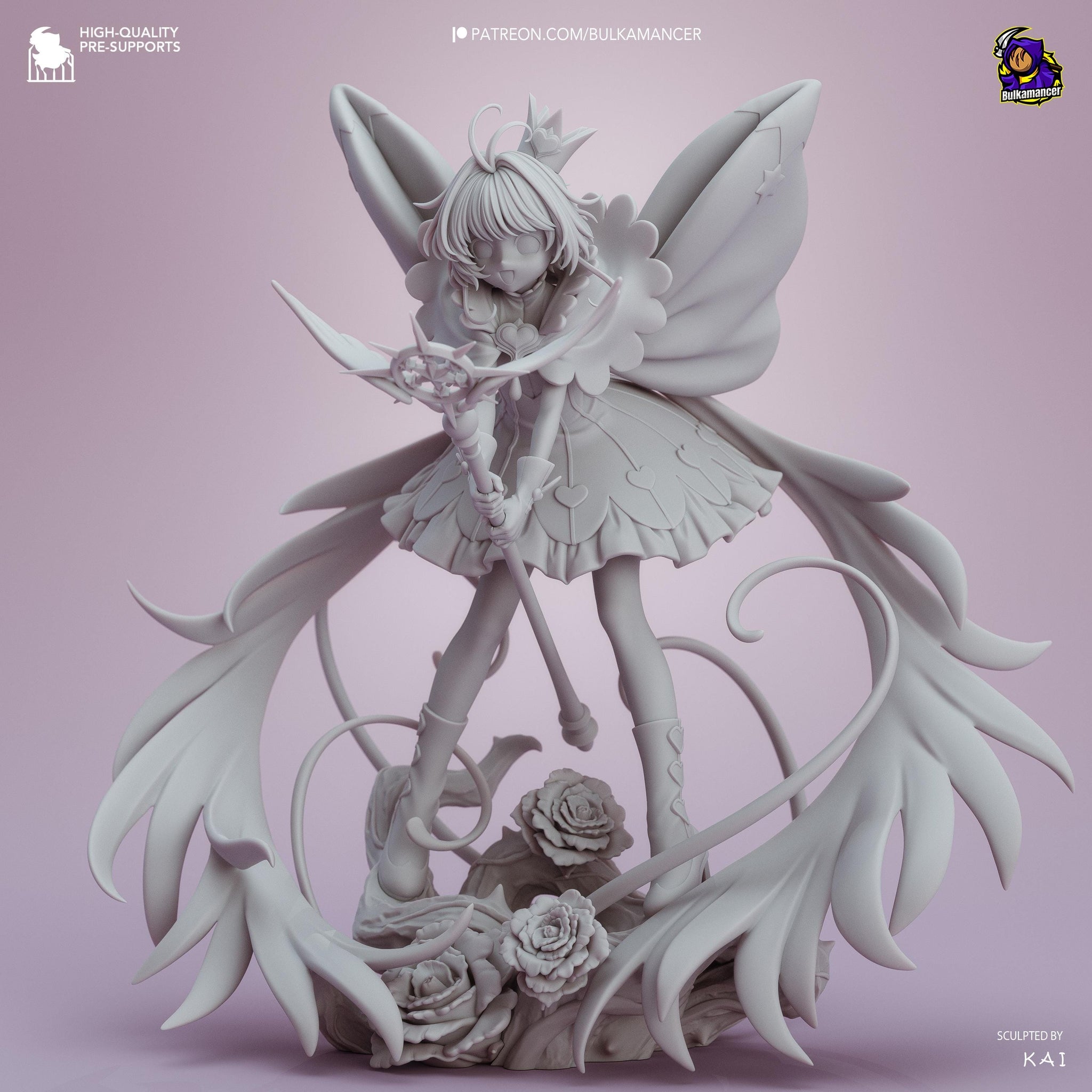 Card Catcher Magical Girl Statue – Winged Fairy Resin Display Figure – Unpainted 3D Printed Collector Model – Sculpted by KAI