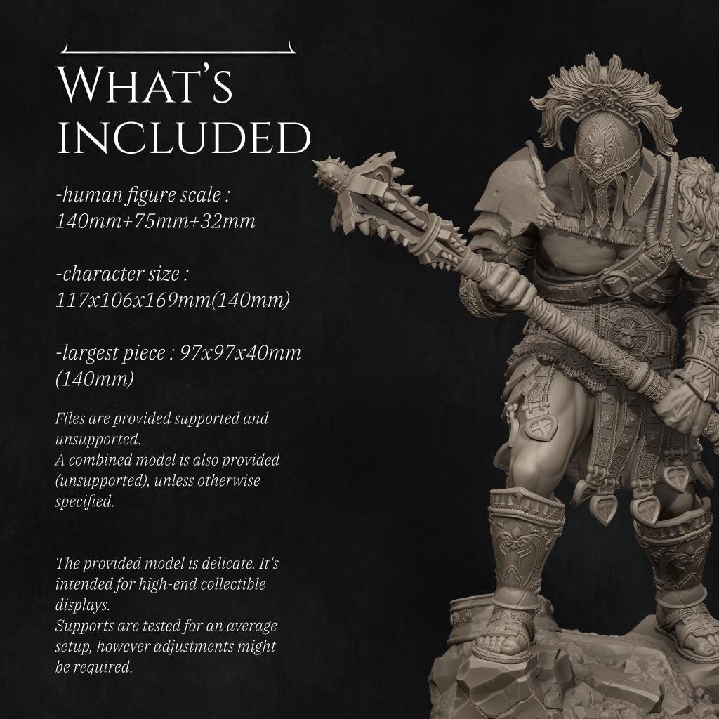 Gladiator SkullCrusher Fantasy Warrior Miniature | 32mm / 75mm / 140mm Resin Model | Unpainted 3D Printed Figure for Tabletop & Display